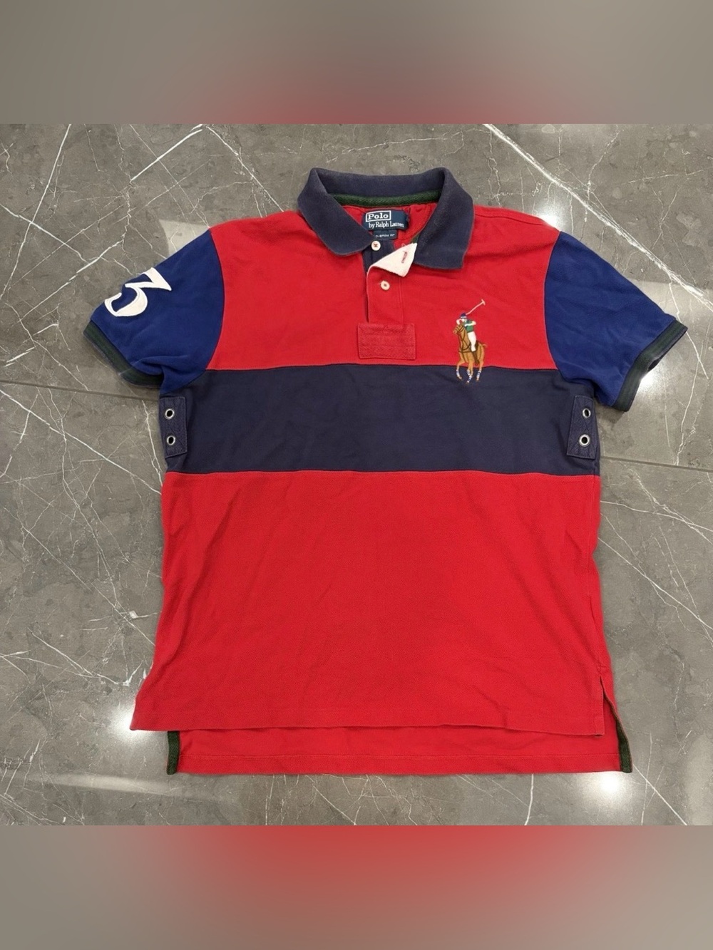 Vintage Polo Ralph Lauren Big Pony 3 Colorblock Polo Shirt Blue Red Large